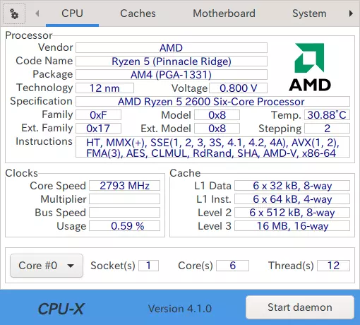 CPU-X CPU Tab
